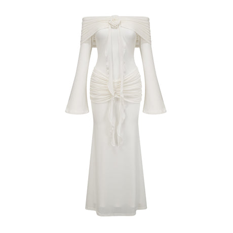 Aurohaya Wanda white glittered floral-appliqué knit maxi dress
