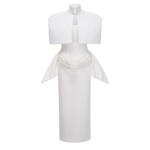 Aurohaya Felice White Structured Cape & Corset Dress Set