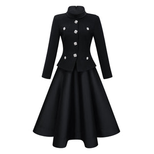 Aurohaya Lorelei Black High Neck Tweed Midi Dress