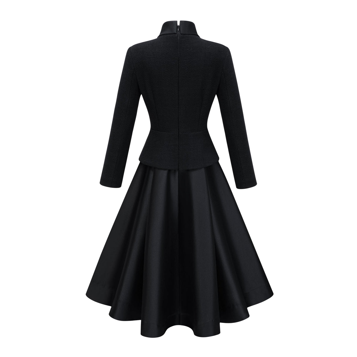 Aurohaya Lorelei Black High Neck Tweed Midi Dress