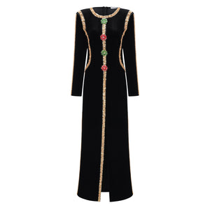 Aurohaya Anna Black Crystal Embellished Front Slit Maxi Dress
