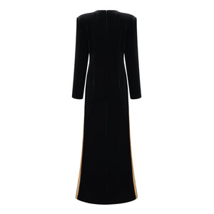 Aurohaya Anna Black Crystal Embellished Front Slit Maxi Dress