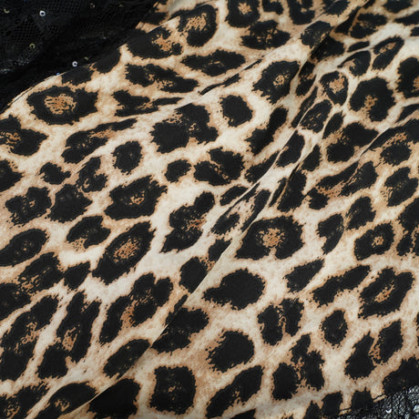 Aurohaya Alizée Brown Lace Panel Leopard Print Maxi Dress