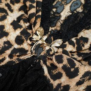 Aurohaya Alizée Brown Lace Panel Leopard Print Maxi Dress