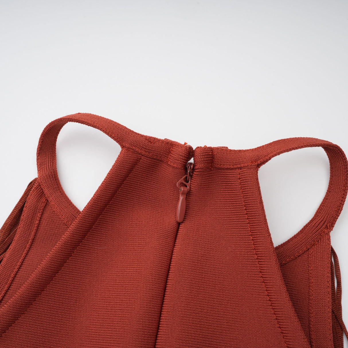 Aurohaya Mélisande Rusty Red Halterneck Fringed Maxi Gown