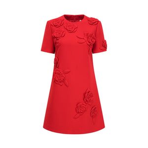 Aurohaya Calista red floral-detail short-sleeve mini dress