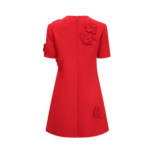 Aurohaya Calista red floral-detail short-sleeve mini dress