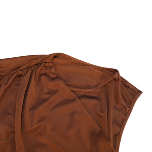 Aurohaya Reine Brown Asymmetrical Ruched Maxi Dress