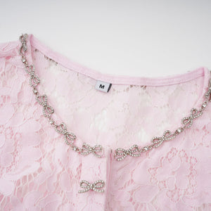 Aurohaya Sabine Pink Floral Lace Mermaid Midi Dress