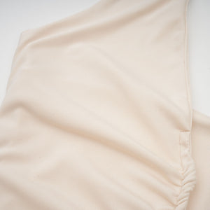 Aurohaya Géraldine white deep V-neck draped maxi dress