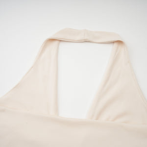 Aurohaya Géraldine white deep V-neck draped maxi dress