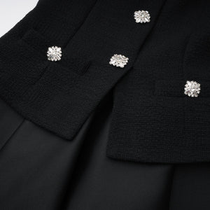 Aurohaya Lorelei Black High Neck Tweed Midi Dress