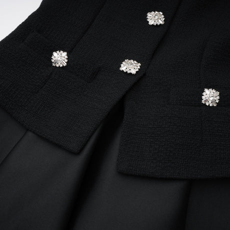 Aurohaya Lorelei Black High Neck Tweed Midi Dress