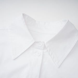 Aurohaya Dulcie white front-slit shirred shirt dress