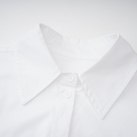 Aurohaya Dulcie white front-slit shirred shirt dress