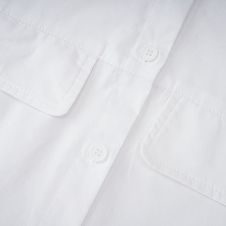 Aurohaya Dulcie white front-slit shirred shirt dress
