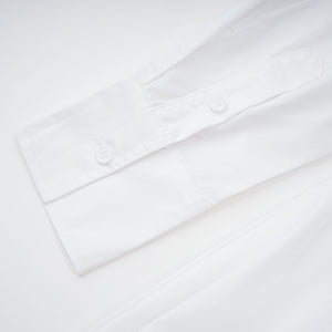 Aurohaya Dulcie white front-slit shirred shirt dress