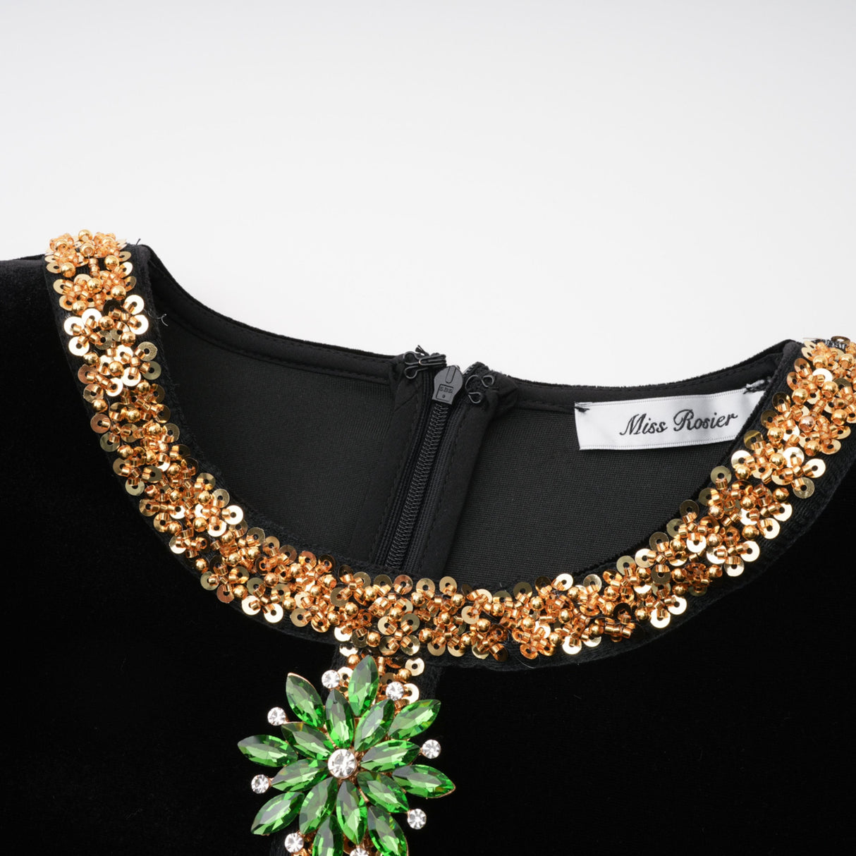 Aurohaya Anna Black Crystal Embellished Front Slit Maxi Dress