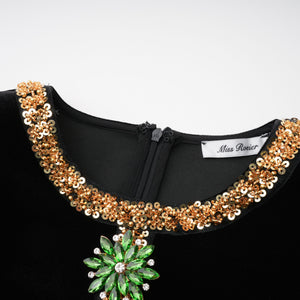 Aurohaya Anna Black Crystal Embellished Front Slit Maxi Dress