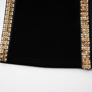 Aurohaya Anna Black Crystal Embellished Front Slit Maxi Dress