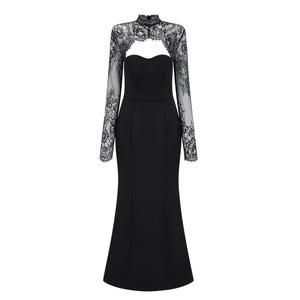Aurohaya Bokamoso Black Lace Panel Maxi Gown