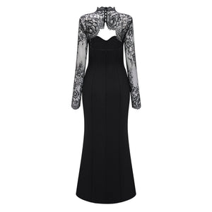 Aurohaya Bokamoso Black Lace Panel Maxi Gown