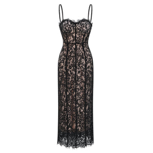 Aurohaya Giorgia Black Floral Lace Corset Maxi Dress