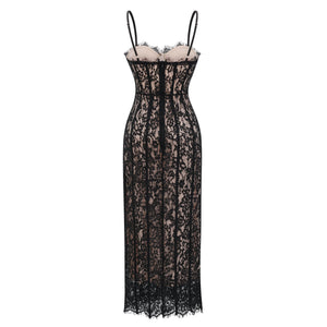 Aurohaya Giorgia Black Floral Lace Corset Maxi Dress
