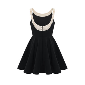 Aurohaya Danaé black faux-pearl-embellished mini dress