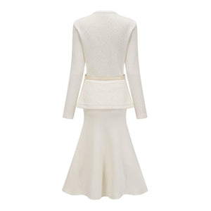 Aurohaya Adélade White Embellished Knit Midi Dress