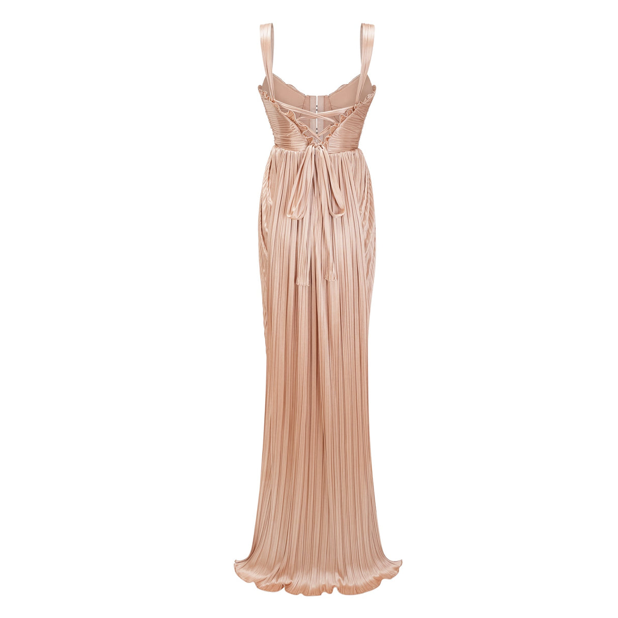 Aurohaya Nicoletta Gold Glossy Pleated Corset Maxi Dress