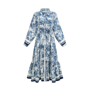 Aurohaya Adélaïde graphic-print midi dress in Blue
