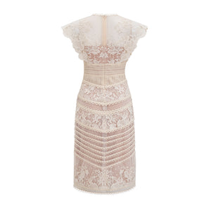 Aurohaya Fleur floral-embroidered lace midi dress in Neutrals