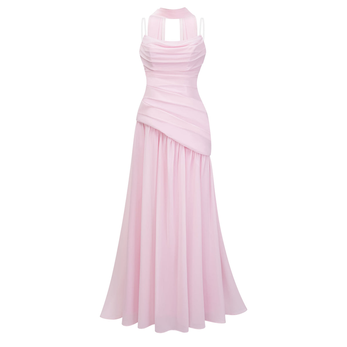 Aurohaya Romane Pink Strapless Corset Chiffon Maxi Dress