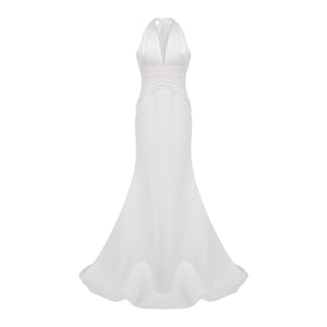 Aurohaya Emmeline White Train Design Gathered Maxi Dress