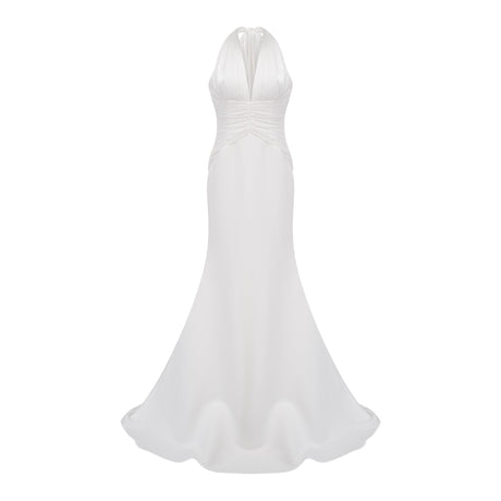 Aurohaya Emmeline White Train Design Gathered Maxi Dress