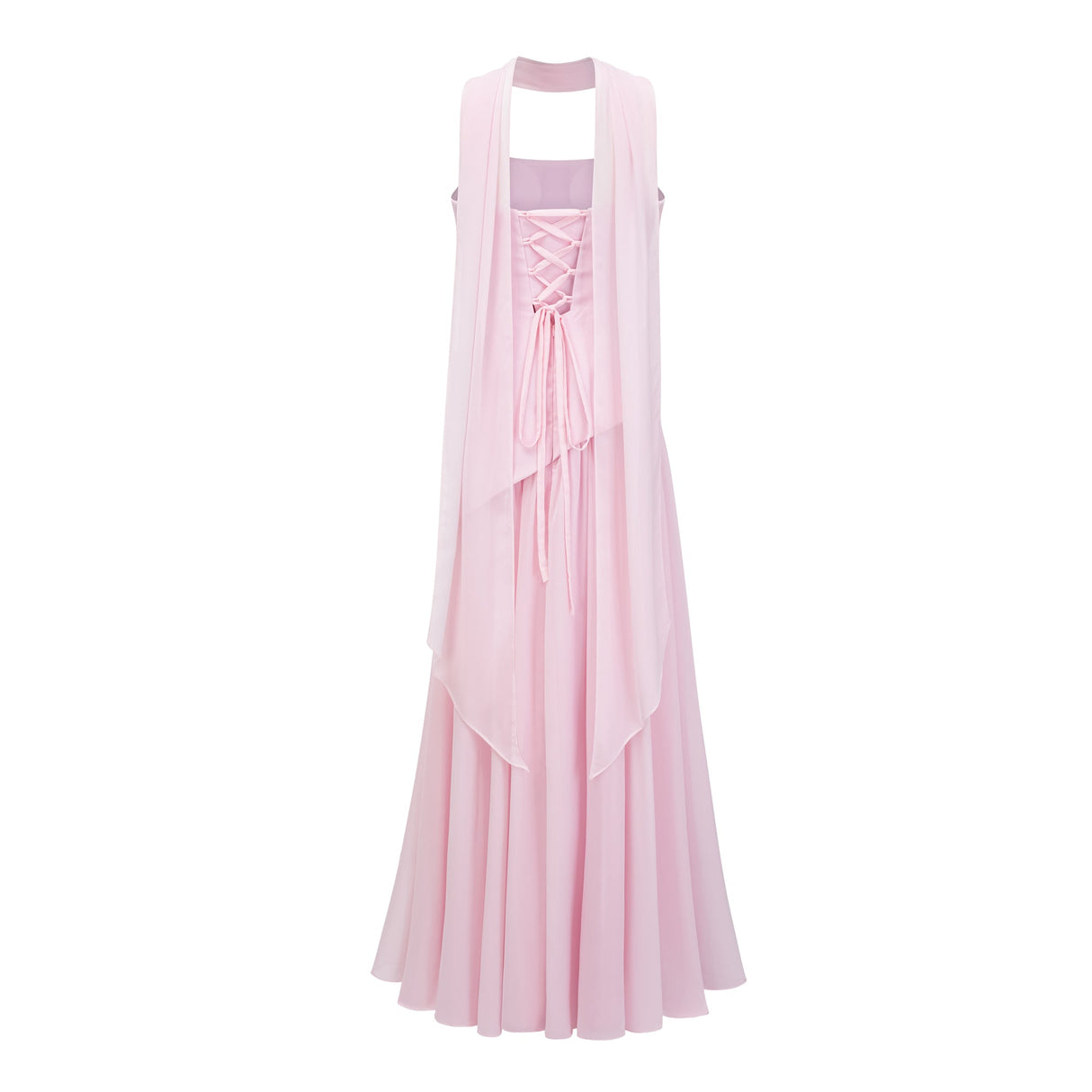 Aurohaya Romane Pink Strapless Corset Chiffon Maxi Dress