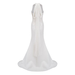 Aurohaya Emmeline White Train Design Gathered Maxi Dress