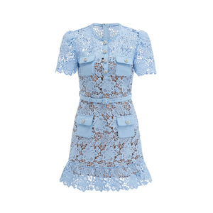 Aurohaya Ariane blue floral-appliqué ruffled lace mini dress