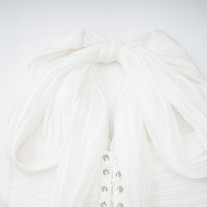 Aurohaya Emmeline White Train Design Gathered Maxi Dress
