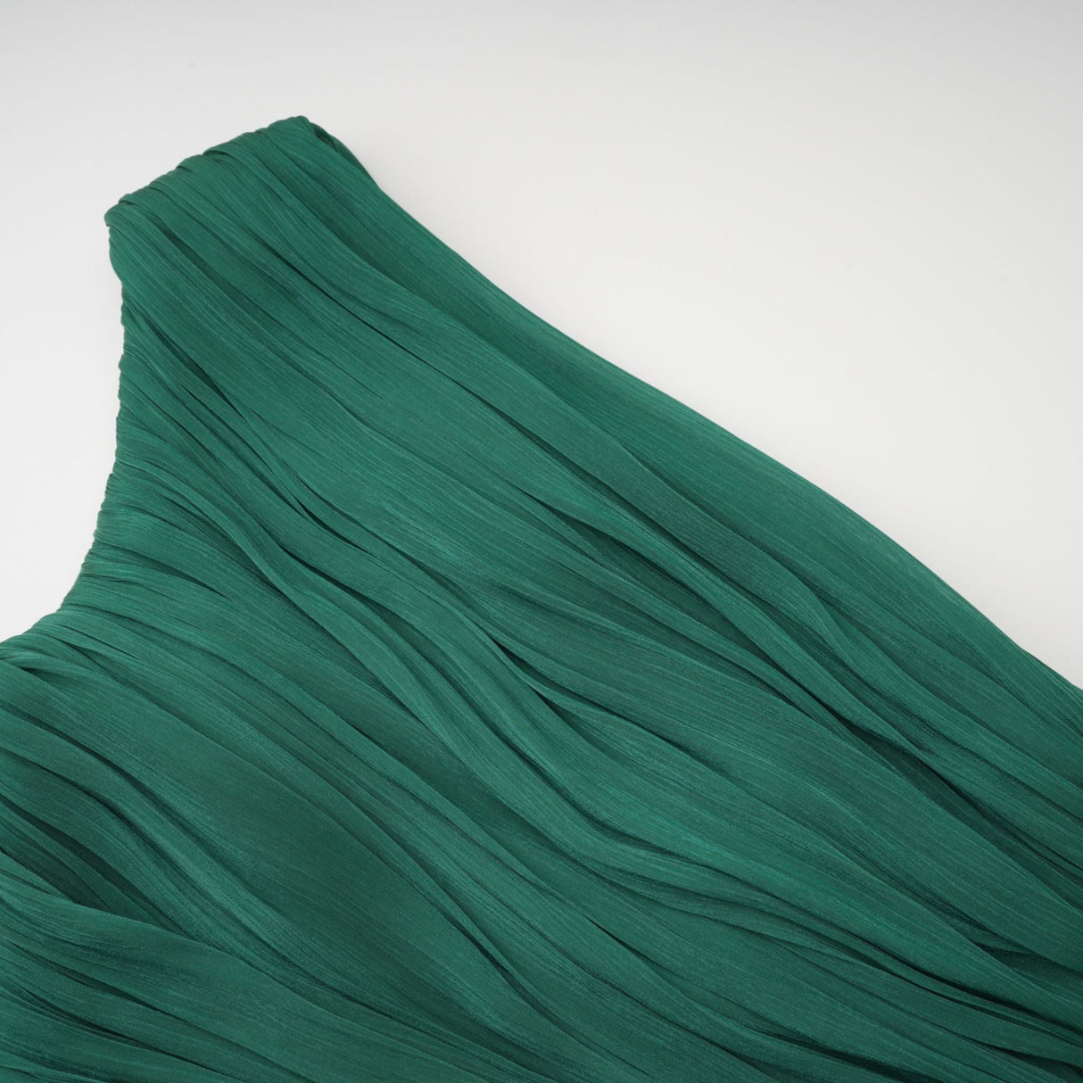 Aurohaya Emerald Green One Shoulder Ruched Maxi Dress