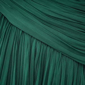 Aurohaya Emerald Green One Shoulder Ruched Maxi Dress