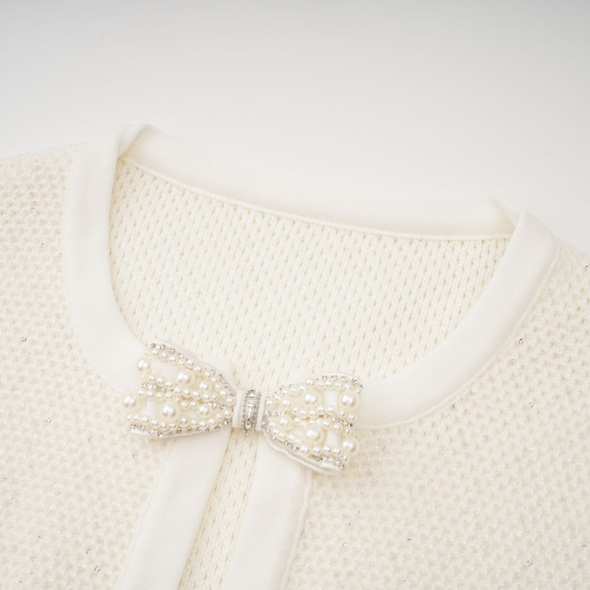 Aurohaya Adélade White Embellished Knit Midi Dress