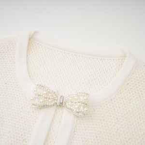 Aurohaya Adélade White Embellished Knit Midi Dress