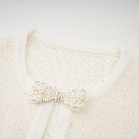Aurohaya Adélade White Embellished Knit Midi Dress
