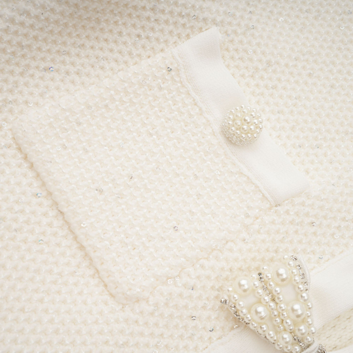 Aurohaya Adélade White Embellished Knit Midi Dress