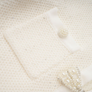 Aurohaya Adélade White Embellished Knit Midi Dress