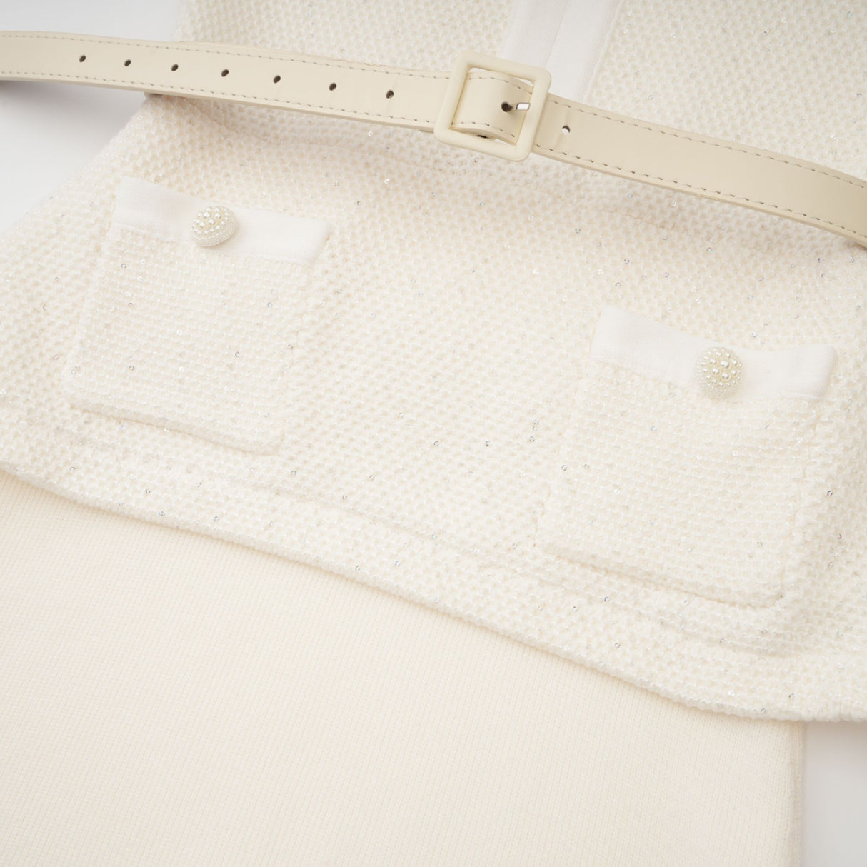 Aurohaya Adélade White Embellished Knit Midi Dress