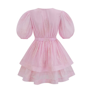 Aurohaya Florence pink floral-embroidered layered mini dress