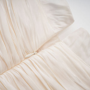 Aurohaya Gustave Neutral Ruched Cape Ruffled Maxi Dress